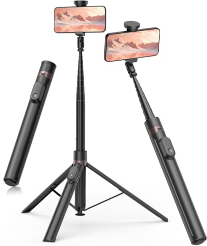 TONEOF 168cm Automatisches Selfie Stick Handy Stativ, Handy Halterung mit Magnetischer Wiederaufladbarer Fernbedienung,360° Drehbar Stativköpfe Ständer mit 2 Rotationsachsen für iPhone/Android–Schwarz