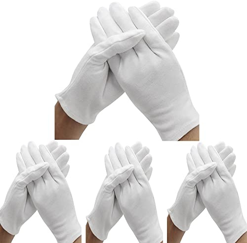 24 Stück (12 Paar) weiße Baumwollhandschuhe für trockene Hände, feuchtigkeitsspendend, Kosmetik, Ekzem, Spa und Münzschmuck, Inspektion, Servierhandsc