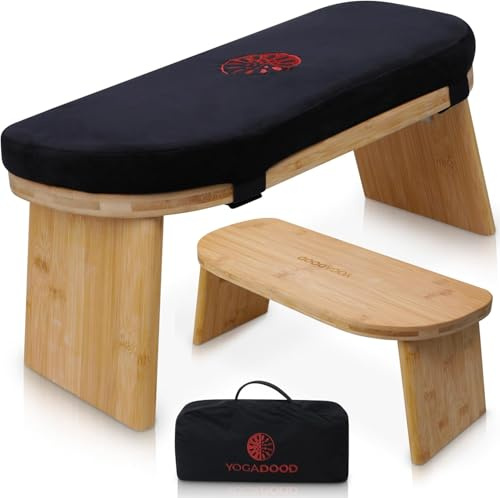 Faltbare Meditationsbank mit Samtkissen & Tragetasche - Bambus Yoga Hocker Seiza Gebetsbank Reise Meditationssitz - Bequemer Kniestuhl für Achtsamkeit Zen Praxis Meditationshocker, YD002