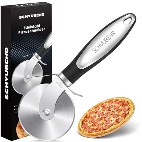 SCHVUBENR Premium Pizzaschneider - Superscharfer Pizzaroller aus Edelstahl - Leicht zu schneiden und zu reinigen - Spülmaschinenfest - Für große und kleine Pizza - Küchenutensilien - Schwarz