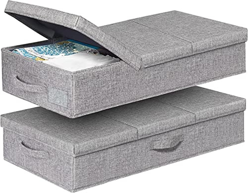 JUPELI Unterbett Aufbewahrungsbox 2 Stück, Unterbettkommode 79 x 40 x 15 cm, Unterbett Aufbewahrung mit formstabiler Struktur für Kleidung, Decken und Bettwäsche, faltbar, grau