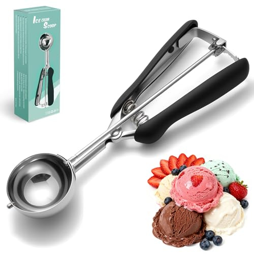 IBOPUXIU Eisportionierer mit Auslöser, 23x5cm, 304 Edelstahl, Schwarz | Poliert, Spülmaschinenfest, Ideal für Melonenkugeln, Eiscreme, Kartoffelpüree, Keksteig, Kuchen, Robustes Küchenwerkzeug.