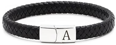 TOLOWOBK Lederarmband Herren Armband mit Buchstaben Gravur A-Z Buchstabe Armband Männer Schwarz Geflochten Leder Armbänder mit Magnetverschluss Vatertag Abitur Geburtstag Geschenke für Männer