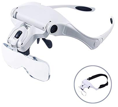 Wallfire Stirnband Lupe mit LED Licht, Freisprech Leselupe Gläser, Lupe mit 2 LED Licht 5 abnehmbare Linsen zum Lesen, Schmuck Lupe für elektronische Reparatur