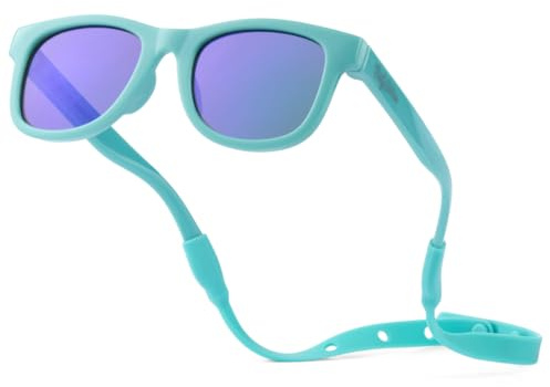 BABY SUNNIES Polarisierte Baby Sonnenbrille mit Riemen - 0-24 Monate, 100% UV-Schutz, Bruchsicher & Flexibel - Kinder Sonnenbrillen BPA Frei - Sonnenbrille Kleinkind - Himmelblau