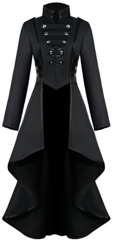 Damen Steampunk Vintage Frack Jacke, Halloween Gothic Gehrock Mantel Kostüm | Eleganter Damen Mantel mit Stehkragen, asymmetrischem Saum und dekorativen Knöpfen. Perfekt für Halloween, Cosplay und Partys