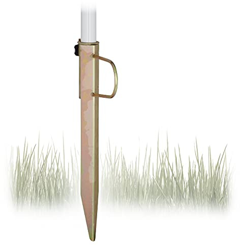 Relaxdays Rasendorn Sonnenschirm, Gartenschirm Schirmständer, Stahl verzinkt, für Stockgrößen bis 32 mm, H=43 cm, bronze, 10020906, Bodendorn für Sonnenschirm