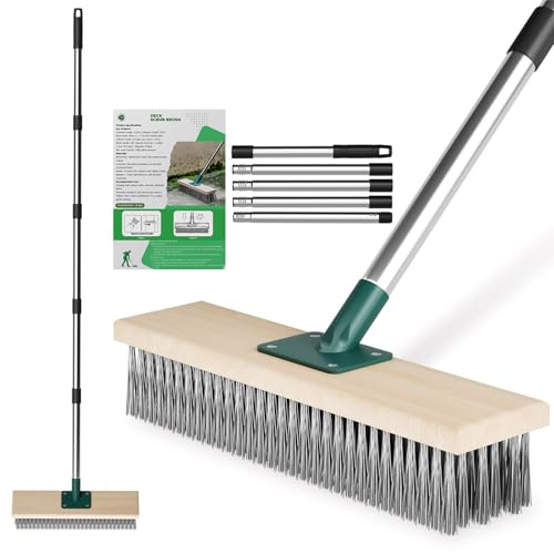 Drahtbesen zur Moosentfernung mit Stiel, Stahlbesen mit Teleskopstiel 145cm, 30cm Straßenbesen zum Entfernen von Moss, Unkraut und Pflastersteine, Robust Stahldrahtbesen für Garten, Deck, Terrasse