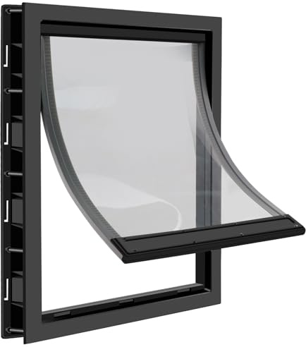 CEESC Große Hundeklappe mit weicher, transparenter Magnetklappe und einrastbarer Verschlussplatte, Premium-Haustür aus PVC-Kunststoff für große Hunde (XL, Schwarz)