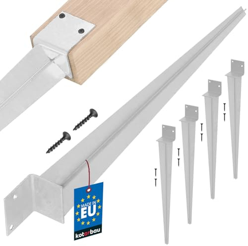 KOTARBAU® 4er Set L Pfostenträger zum Einschlagen - 500 mm - Einschlag Erdanker - 50 x 60 mm - Bodenanker - für Zäune & Pavillons - Einschlaghülse für Holzpfosten - Stahl - Silber