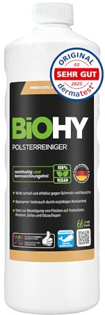 BiOHY Spezial Polsterreiniger (1l Flasche) | Konzentrat für Sofas, Polstermöbel, Teppiche & Textilien | für Nasssauger & Waschsauger | Fleckentferner | effektiver Textilerfrischer
