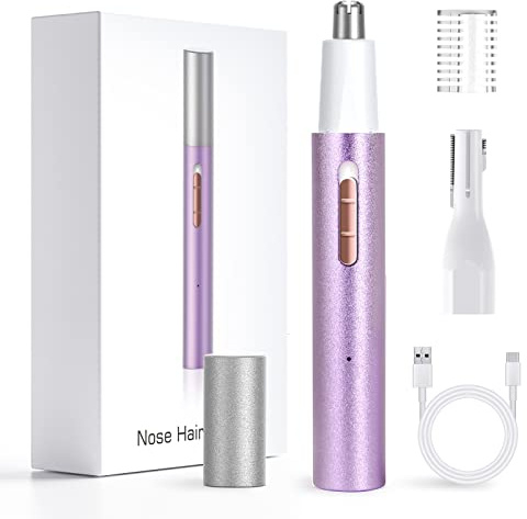 Nasenhaartrimmer Nasenhaarschneider Ohrhaartrimmer, 2 in 1 Professioneller, Präzisions Frauen Augenbrauen- und Gesichtshaartrimmer, IPX7 Wasserdichte Doppelklinge, leicht zu reinigen