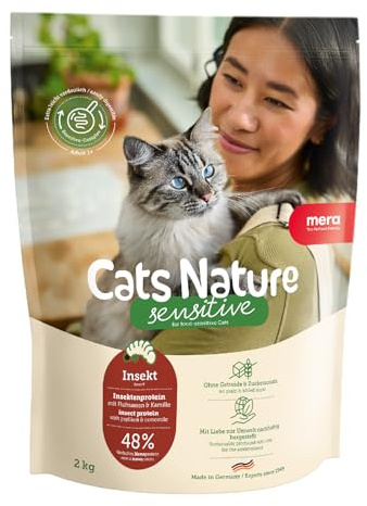 MERA Cats Nature Sensitive Insekt Katzenfutter Trocken 2kg | Mono-Protein, getreidefrei & zuckerfrei | Katzen Trockenfutter hoher Fleischanteil & leicht verdaulich