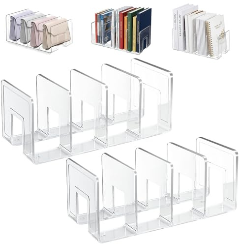 ASOUUNLD Acryl Zeitschriftensammler 2er Set Transparent mit 4 Fächern | Stabiler Stehsammler für Zeitschriften, Dokumente, Bücher, Akten und Handtaschen, passend für Büro, Küche und Homeoffice
