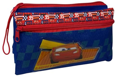 CARTOON Federmäppchen mit 3 Fächern, verschiedene Fächer, Schreibwaren, Organizer, Buntstifte, Autos, 22 x 13,5 x 2 cm, Handtaschen-Organizer
