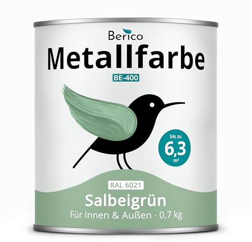 Berico Metallfarbe - Salbeigrün- 0,7 Kg - 4in1 Premium Metallschutzlack - Direkt auf Rost - Für Stahl, Zink, Aluminium, Kupfer und Eisen