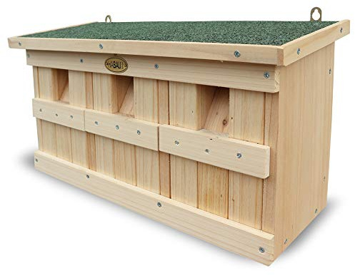 HABAU Nistkasten und Spatzenhaus mit 3 Brutkammern, aus Massivholz, vollverschraubt und fertig montiert, 45,5 x 17 x 23 cm, ideal für Koloniebrüter geeignet