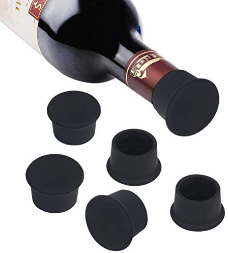 Vicloon Silikon Kronkorken, Weinflasche Caps/Bier Sealer Abdeckung Wiederverwendbar, für Wein, Champagner, Bier, Kohlensäurehaltige Getränke - 6 Stück, Schwarz