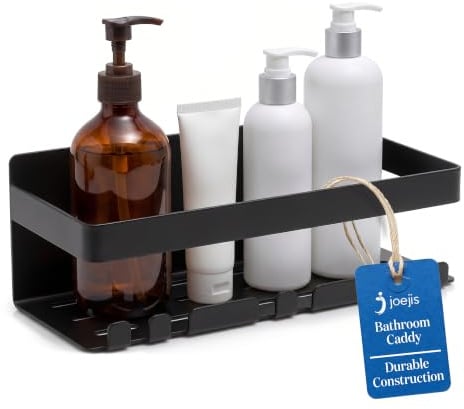 Joeji's Duschablage Schwarz – ohne Bohren Selbstklebend Edelstahl Badregal | Duschkorb ohne Bohren, Badezimmer Regal selbstklebend, Shampoo Halter Wand, Rostfrei matt schwarz