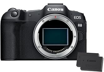 Canon EOS R8 Vollformat-Systemkamera 24,2 MP Sensor 4K + 2 Batterien | Vollformat-Systemkamera für Porträts und Reisen; Dual Pixel CMOS AF II, OLED-elektronischer Sucher, 2 Akkus enthalten