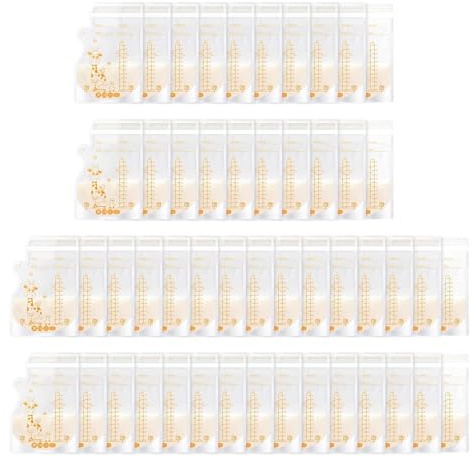 Oderra 50 Stück Muttermilch-Aufbewahrungsbeutel,250ML, Vorsterilisiert, Gefriergeeignet, Muttermilchbeutel mit Integriertem Ausgießer, Doppelter Reißverschluss zum Stillen, Krankenhaustasche