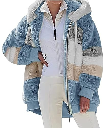 Livonmone Fleecejacke Hoodie Damen Kapuzenpullover Teddy-Fleece Warm Herbst Wintermantel Stilvoller ReißVerschluss Fellmantel PlüSchjacke Mit Taschen