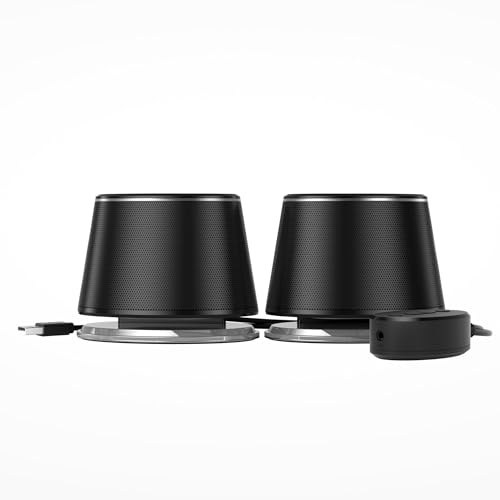 Amazon Basics Bluetooth und USB Lautsprecher mit blauer Beleuchtung für PC, Groß, schwarz