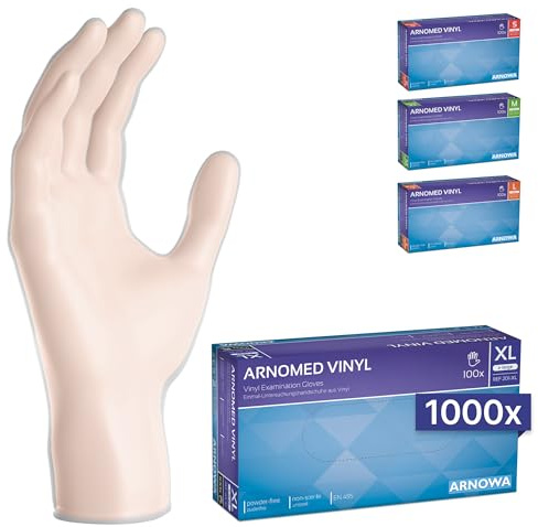 ARNOMED Einweghandschuhe XL, Vinyl Handschuhe 1000 Stk (10x100 Stk), Einmalhandschuhe, Handschuhe Einweg puderfrei, Gummihandschuhe Einweg latexfrei, Einweg Handschuhe, Einmalhandschuhe in S, M, L, XL