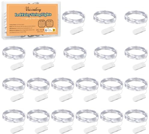 LED Lichterkette Batterie, 20 Stück Mini Lichterketten Kupferdraht 1M 10LEDs DIY Kleine Lichterkette Draht Wasserdichte für Party Hochzeit Weihnachten Garten Innen Deko (Kaltweiß)