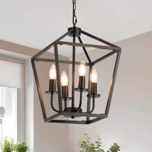 Kronleuchter vintage Laterne Industrial Metall Hängelampe Schwarz E14×4,40W | Industrie Pendelleuchte Wohnzimmer HöHenverstellbare Schlafzimmerlampe Bauernhaus Hängelampe Esstisch Esszimmer KüChen