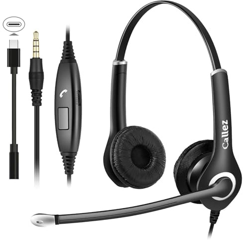 PC Headset Handy für Smartphone Computer Laptop, 3,5mm Klinke USB-C Kopfhörer Handy mit Mikrofon für iPhone Samsung Skype Business Office Call Center, Kristallklar Chat, Super Leicht, Ultra Komfort