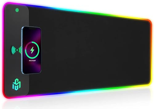 GIM 15W RGB Gaming Mauspad mit Qi-Kabelladung, 800x300mm XL | 10 individuelle RGB Lichtmodi, rutschfeste Gummibasis, wasserabweisende Oberfläche, präzises Tracking, verstärkte Nähte