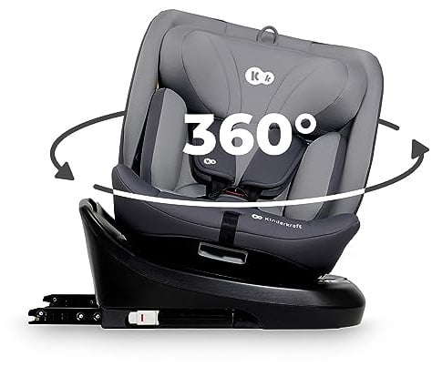 Kinderkraft I-GROW Kindersitz 0-36 kg, I-SIZE 40-150 cm, 360 grad drehbar, Kinderautositz mit Isofix station, FWF und RWF, Verstellbare Kopfstütze/Rückenlehne mit Liegeposition, Grau