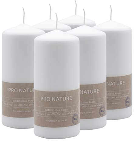 Müller Kerzen PRO NATURE Stumpenkerzen - Weiß Stearin-Kerzen - 6er Set - 7 x 15 cm - 32 Stunden Brenndauer - Natürliche Wachs - Paraffin- und Palmölfrei - Unparfümierte