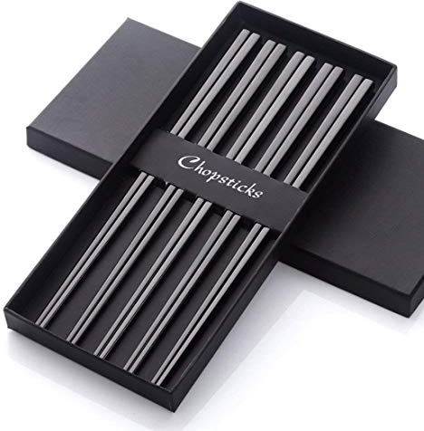 Buyer Star 5 Paar Essstäbchen Schwarz Edelstahl 304 18/10 Metall Hohl Quadratische Form Stäbchen für Sushi Abendessen Geschirr-Set