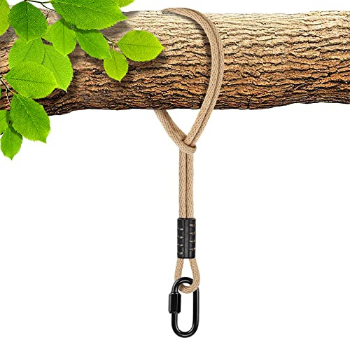 BeneLabel Schaukel Aufhängung Seil, 120cm Hängematte Baumbefestigung Gurt Hängesessel Balkenbefestigung mit Karabiner für Indoor Outdoor Baumschaukel Nestschaukel, 1134kg/10mm Durchmesser, Naturtrikot