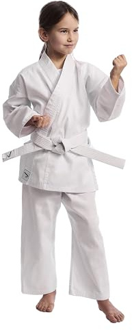 IPPONGEAR Club 2 Karate Gi Set Einsteiger Karateanzug Kinder Anzug inkl weißem Gürtel (Größe 120, Schnürbund, 220gr/m² (8 oz) Stoffdichte) weiß