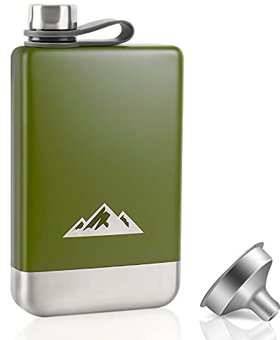 KWANITHINK Flachmann Edelstahl, 8oz/227ml Hip Flask mit Trichter-Grün | Whisky Hip Flask, Geschenk für Männer, Outdoor für Wandern, Hochzeit, Camping, Klettern, Picknick