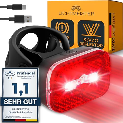 LICHTMEISTER® Rücklicht Fahrrad mit Reflektor und Bremslichtfunktion - Fahrrad Rücklicht mit StVZO Zulassung - Fahrradlicht hinten - Fahrrad Rücklicht LED - Fahrradrücklicht - Fahrrad Bremslicht