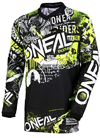 O'NEAL | Motocross-Shirt Langarm | Kinder | MX MTB Mountainbike | Passform für Maximale Bewegungsfreiheit, Eingenähter Ellbogenschutz | Element Youth Jersey Attack | Schwarz Neon-Gelb | Größe M