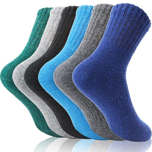 EBMORE Kinder Jungen Mädchen Socken Merino Wandersocken Sportsocken Wollsocken Warme Thermosocken Wintersocken Dicke Weihnachtssocken Geschenke Kindersocken 6 Paar