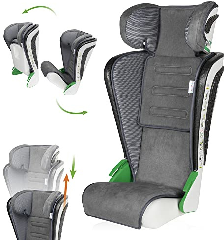 WALSER Auto Kindersitz Noemi, extra schmaler Reisekindersitz (3-8 Jahre) 100-135 cm, klappbare Sitzerhöhung Auto Kinder, ECE R129 Sitzerhöhung waschbar, Autositz Größe 57x46x22 cm Anthrazit