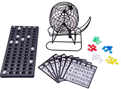 Bingo Spiel mit Lostrommel und 18 Bingo / Lotto Karten - Set mit 75 Bingo Kugeln, 150 Chips und Spielbrett - Casino Spiele für Senioren, Erwachsene, Kinder (ab 3 Jahre) - Tombola Casi Spiel - 360564