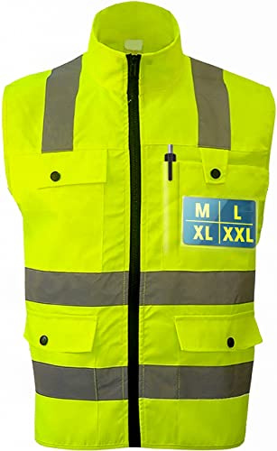 Prowiste Sicherheitsweste Profi Neongelb XXL – Warnweste – Reißverschluss | Extra hohe Sichtbarkeit, mit Taschen, waschbar, unisex, Warnschutzweste für Arbeit, Bau, Lager & Baustelle