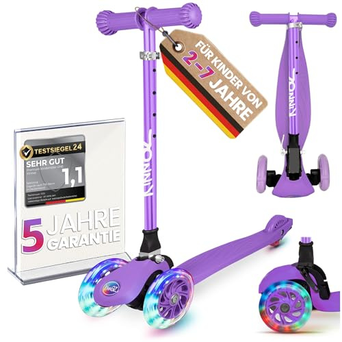 Kinderroller kinnaz ONE, LED Räder, Faltbar, Mitwachsend, 2-7 Jahre, Focus Empfehlung, Roller Kinder 2 Jahre, ab 3 Jahre, Tretroller, kein Wegwerfprodukt, über 100000 verkauft, aus Hamburg