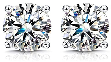 KRFY Moissanite Ohrringe 1 Karat/2 Karat Brillant Rundschliff D Farbe VVS1 Kreierte Diamantohrringe 18 Karat Weißgold Vergoldetes Sterlingsilber Moissanite Ohrstecker mit Silikonrückseite 4mm