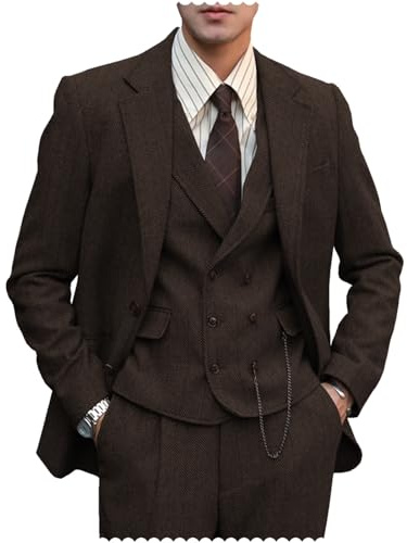 Herren formelle Tweed-Wolle, 3-teilig, Hochzeit, schmale Passform, Anzug, Abschlussball, Smoking, Trauzeugen