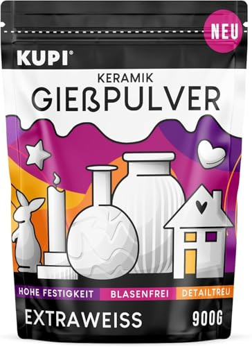 KUPI 0,9kg Gips zum Gießen Lufthärtend & Geruchlos | Keramik Gießpulver Weiß | Gießmasse für Silikonformen | Reliefgießpulver zum Basteln Modellieren Strukturieren