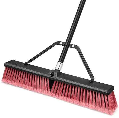 TidyBliss 60 cm Besen mit Stiel Draußen, Straßenbesen, große Strassenbesen mit harten Borsten mit 160 cm langem Griff für Garage, Werkstatt, Garten, Terrasse, Veranda, Straße, Lager, Rasen (Rot)