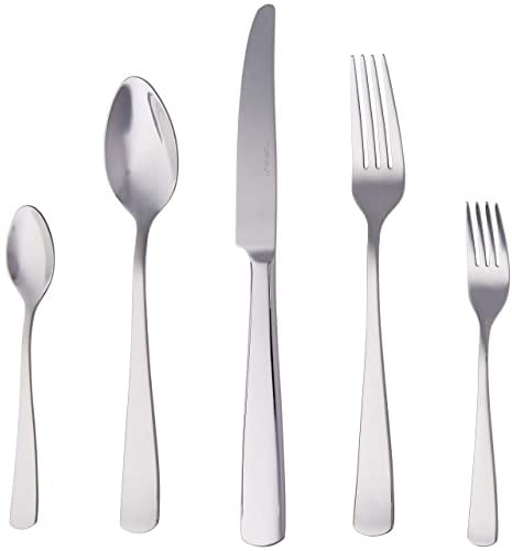 Amazon Basics Essbesteck-Set mit Eckiger Rand, Edelstahl, 20 Stück Set, für 4 Personen, Silberfarben